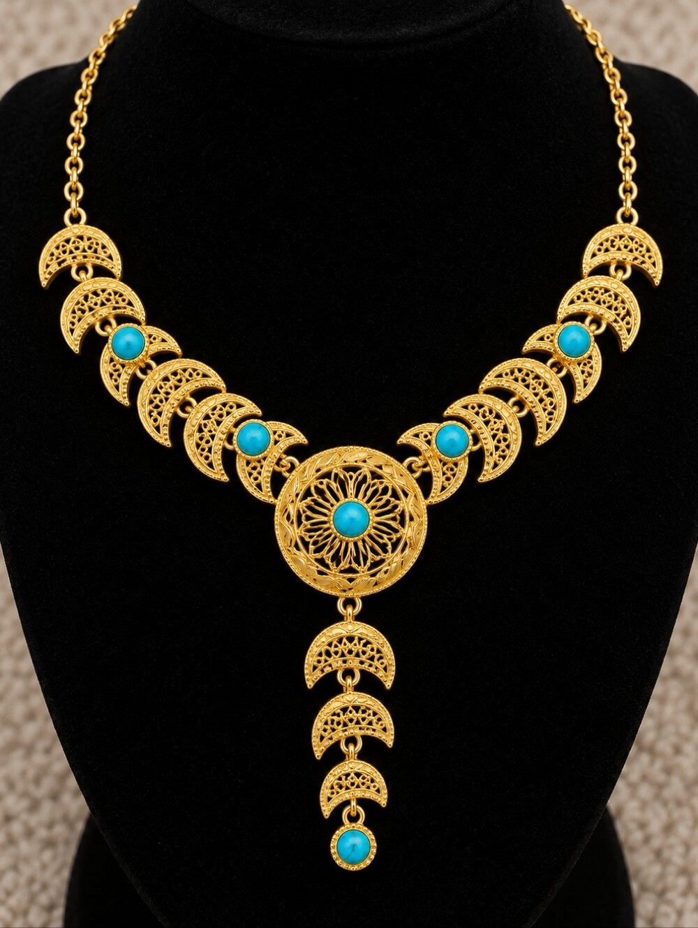 22kgp Dubai Jewelry Elegant Gold and Turquoise Necklace
